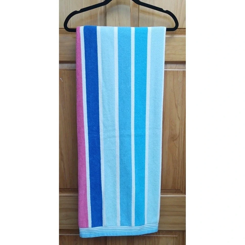 LET THEM Beach Towel Size 68 X 34 Hanging Loop Stripes Absorbant